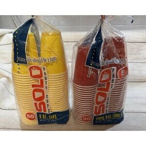2 Vintage Pkgs SOLO Red & Yellow Party Cups 9 ounces Movie Prop Made in USA TubH